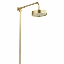 Arezzo Brushed Brass Rigid Riser Kit With 195mm Round Overhead Drench Shower Head