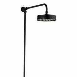 Arezzo Matt Black Rigid Riser Kit With 195mm Fixed Round Overhead Drench Shower Head