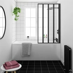 Arezzo Square Single Ended Bath With Matt Black Bi-Fold Screen