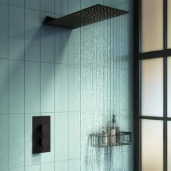 Arezzo Matt Black Square Shower Package W. Concealed Valve + Flat Fixed Shower Head