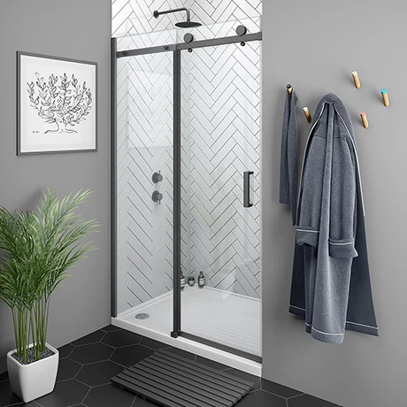 Arezzo Matt Black 1400mm Frameless Sliding Shower Door Arezzo Matt Black 1400mm Frameless Sliding Shower Door -Arezzo shop AZSD14 new p