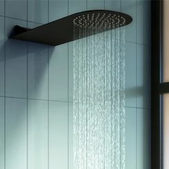 Arezzo Black Round Flat Fixed Shower Head (200 X 480mm)