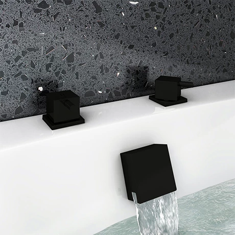Arezzo Square Matt Black Deck Bath Side Valves with Freeflow Bath Filler Arezzo Square Matt Black Deck Bath Side Valves With Freeflow Bath Filler -Arezzo shop AZSQ SV PK p