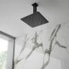 Arezzo Matt Black 200 X 200mm Thin Square Shower Head + Ceiling Mounted Arm -Arezzo shop AZSQ2CA n p
