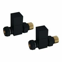 Arezzo Square Straight Radiator Valves - Matt Black