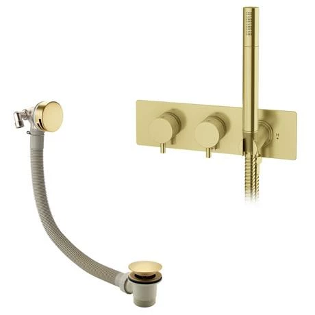 Arezzo Brushed Brass Round Concealed Thermostatic Shower Valve w. Handset + Freeflow Bath Filler Arezzo Brushed Brass Round Concealed Thermostatic Shower Valve W. Handset + Freeflow Bath Filler -Arezzo shop AZSVHBBF n d5 460