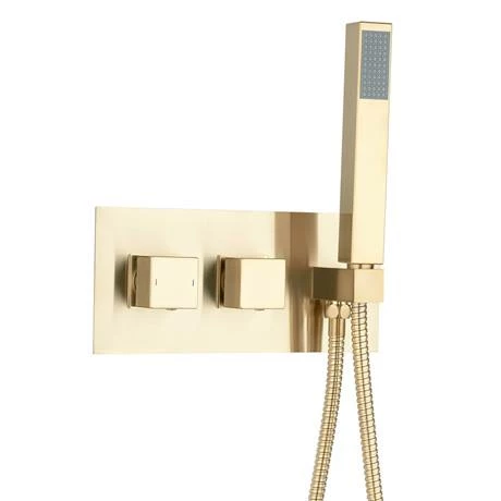 Arezzo Brushed Brass Square Shower System (300mm Fixed Head, Handset + Integrated Parking Bracket) Arezzo Brushed Brass Square Shower System (300mm Fixed Head, Handset + Integrated Parking Bracket) -Arezzo shop AZSVHBBPK2 d1 460