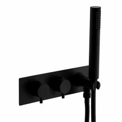 Arezzo Matt Black Round Wall Mounted Thermostatic Shower Valve With Handset