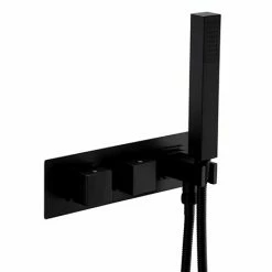 Arezzo Matt Black Square Wall Mounted Thermostatic Shower Valve With Handset