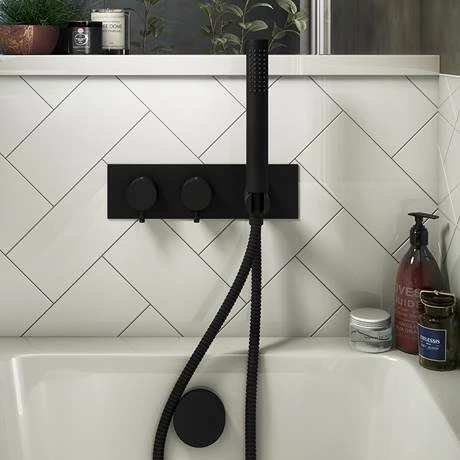 Arezzo Matt Black Round Wall Mounted Thermostatic Shower Valve with Handset Arezzo Matt Black Round Wall Mounted Thermostatic Shower Valve With Handset -Arezzo shop AZSVHMB d1 460