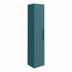 Arezzo Wall Hung Tall Storage Cabinet - Matt Teal Green - With Industrial Style Matt Black Handle