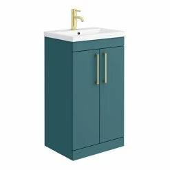Arezzo 500 Matt Green Floor Standing Vanity Unit With Brushed Brass Handles