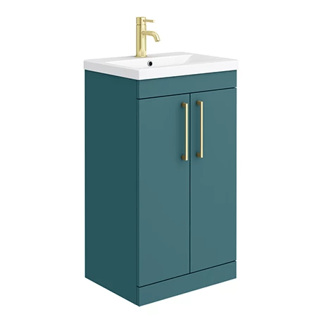 Arezzo 500 Matt Green Floor Standing Vanity Unit with Brushed Brass Handles Arezzo 500 Matt Green Floor Standing Vanity Unit With Brushed Brass Handles -Arezzo shop AZTG5FSVBB p