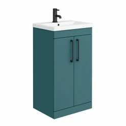 Arezzo 500 Matt Green Floor Standing Vanity Unit With Matt Black Handles