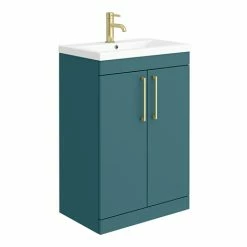 Arezzo 600 Matt Green Floor Standing Vanity Unit With Brushed Brass Handles