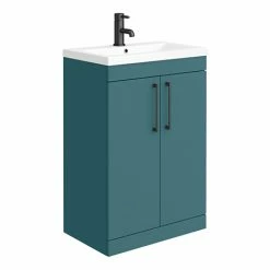 Arezzo 600 Matt Green Floor Standing Vanity Unit With Matt Black Handles