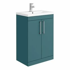 Arezzo 600 Matt Green Floor Standing Vanity Unit With Chrome Handles