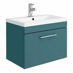 Arezzo Wall Hung Vanity Unit - Matt Green - 600mm 1-Drawer With Chrome Handle