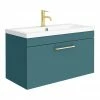 Arezzo Wall Hung Vanity Unit - Matt Green - 800mm With Brushed Brass Handle -Arezzo shop AZTG8WHVBB p