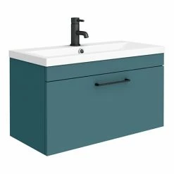 Arezzo Wall Hung Vanity Unit - Matt Green - 800mm With Matt Black Handle