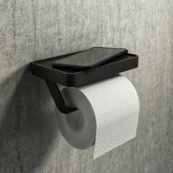 Arezzo Toilet Roll Holder With Shelf - Matt Black