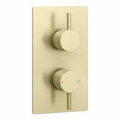 Arezzo Brushed Brass Wall Mounted Slimline Waterfall Bath Filler + Concealed Thermostatic Valve -Arezzo shop AZWF05BB n d1 460