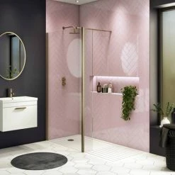 Arezzo 1950mm Brushed Brass Profile Wetroom Screen + Square Support Arm -Arezzo shop BBWS n d3 460