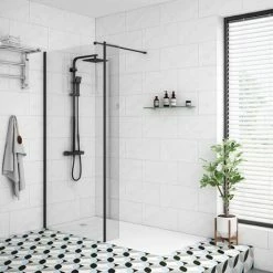 Arezzo 1950mm Matt Black Profile Wetroom Screen + Square Support Arm -Arezzo shop BLKWS detail2 460