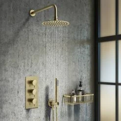 Arezzo Round 200mm Brushed Brass Fixed Shower Head + Wall Mounted Arm -Arezzo shop CRZ2WA BB d3 460