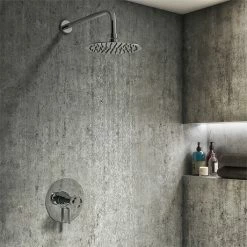 Arezzo Chrome Industrial Style Shower System With Dual Concealed Valve + Fixed Head