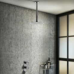 Arezzo Chrome Industrial Style Shower System With Concealed Valve + Ceiling Mounted Head