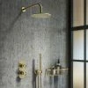 Arezzo Brushed Brass Industrial Style Shower System With Concealed Valve, Head + Handset 2 Arezzo Brushed Brass Industrial Style Shower System With Concealed Valve, Head + Handset -Arezzo shop IS4BBPK n p