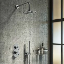 Arezzo Chrome Industrial Style Shower System With Concealed Valve, Head + Handset