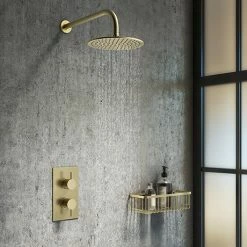 Arezzo Brushed Brass Round Shower Package With Concealed Valve + Head