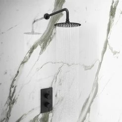 Arezzo Matt Black Round Shower Package With Concealed Valve + Head