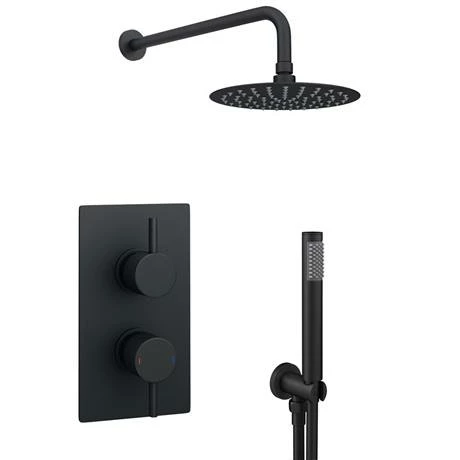 Arezzo Matt Black Round Thermostatic Shower Pack with Head + Handset Arezzo Matt Black Round Thermostatic Shower Pack With Head + Handset -Arezzo shop RD4BLKPK n d1 460