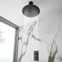 Arezzo Matt Black Round Shower Package With Concealed Valve + 300mm Ceiling Mounted Head