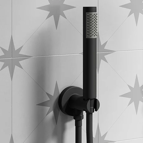 Arezzo Round Matt Black Outlet Elbow with Parking Bracket, Flex & Handset Arezzo Round Matt Black Outlet Elbow With Parking Bracket, Flex & Handset -Arezzo shop RDHSBLK prod1