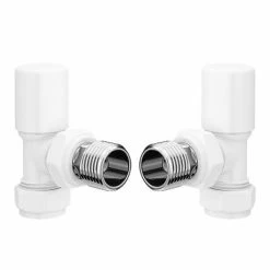 Arezzo Round Angled Radiator Valves Incl. Curved Angled Pipes - White -Arezzo shop RVCRVWHT d3 460