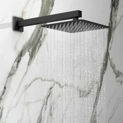 Arezzo Square 200 X 200mm Matt Black Fixed Shower Head + Wall Mounted Arm