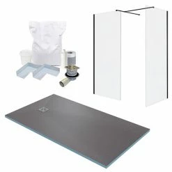Arezzo 1600 X 900 Wet Room Enclosure Pack - Matt Black