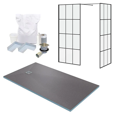 Arezzo 1600 x 900 Wetroom Enclosure Pack - Matt Black Grid Arezzo 1600 X 900 Wetroom Enclosure Pack - Matt Black Grid -Arezzo shop WRP169BGE np
